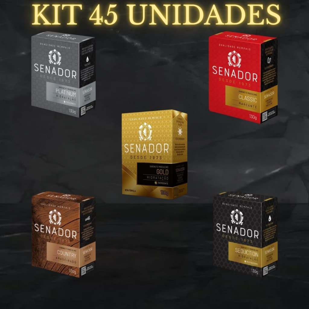 Kit 45 Sabonetes Senador Classic Seduction Gold Country Platinum Perfumado Masculino Luxo Corpo