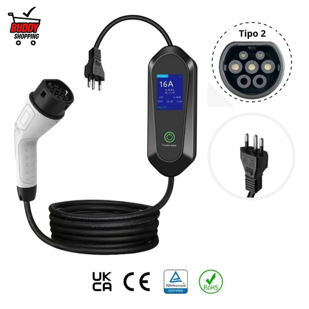 KP Carregador de Carro Elétrico EV Portátil Bivolt 7KW 32A Cabo 5m Tela LCD Modelo KP-TC47