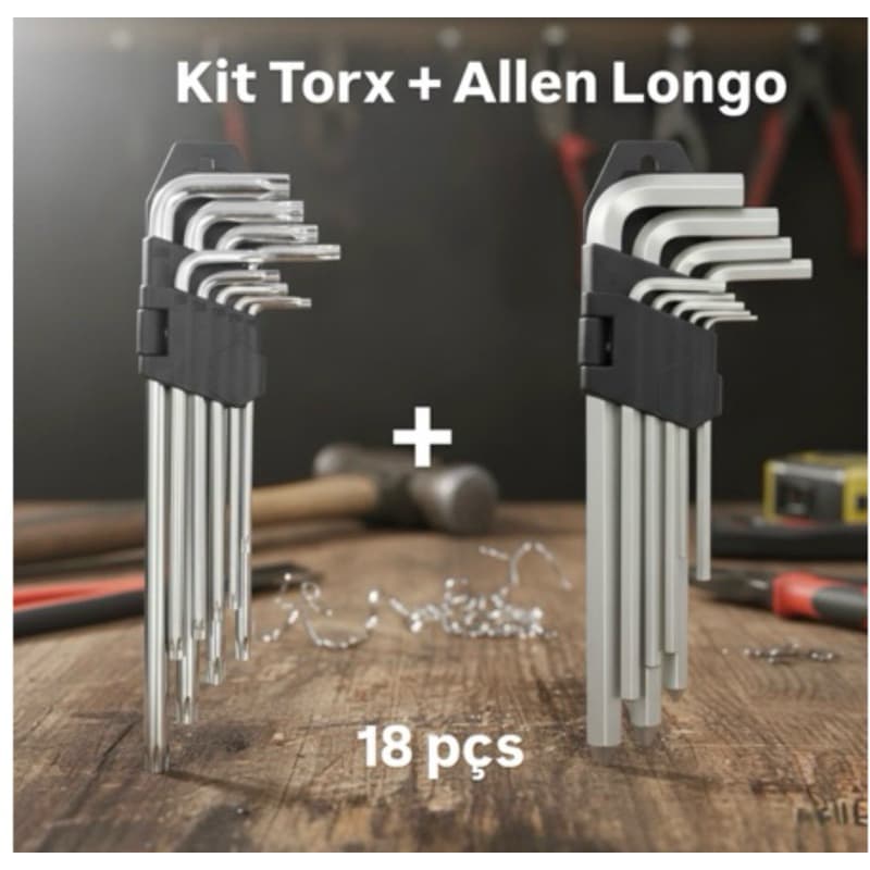 Kit Jogo de Chave Torx + Allen Grande Longa Com Furo