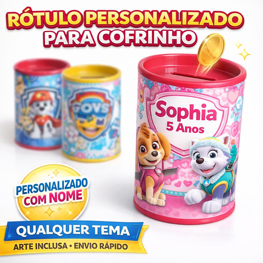 Kit 65 Rótulo Adesivo Tema Patrulha Canina skye Personalizado cofrinho/bolinha de sabão/Tubete Aniversário, Lembrancinha