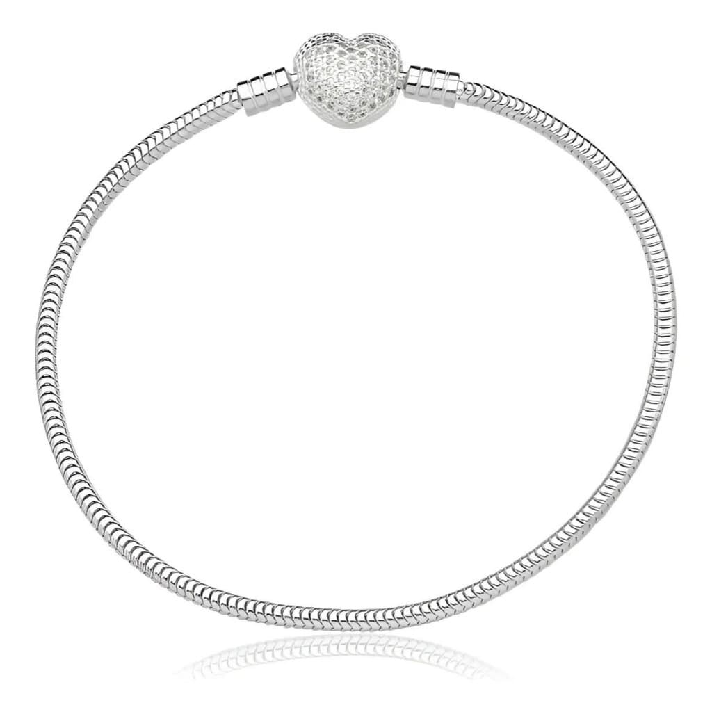 Pulseira Fecho Coração Cravejada Banhado a Prata 925