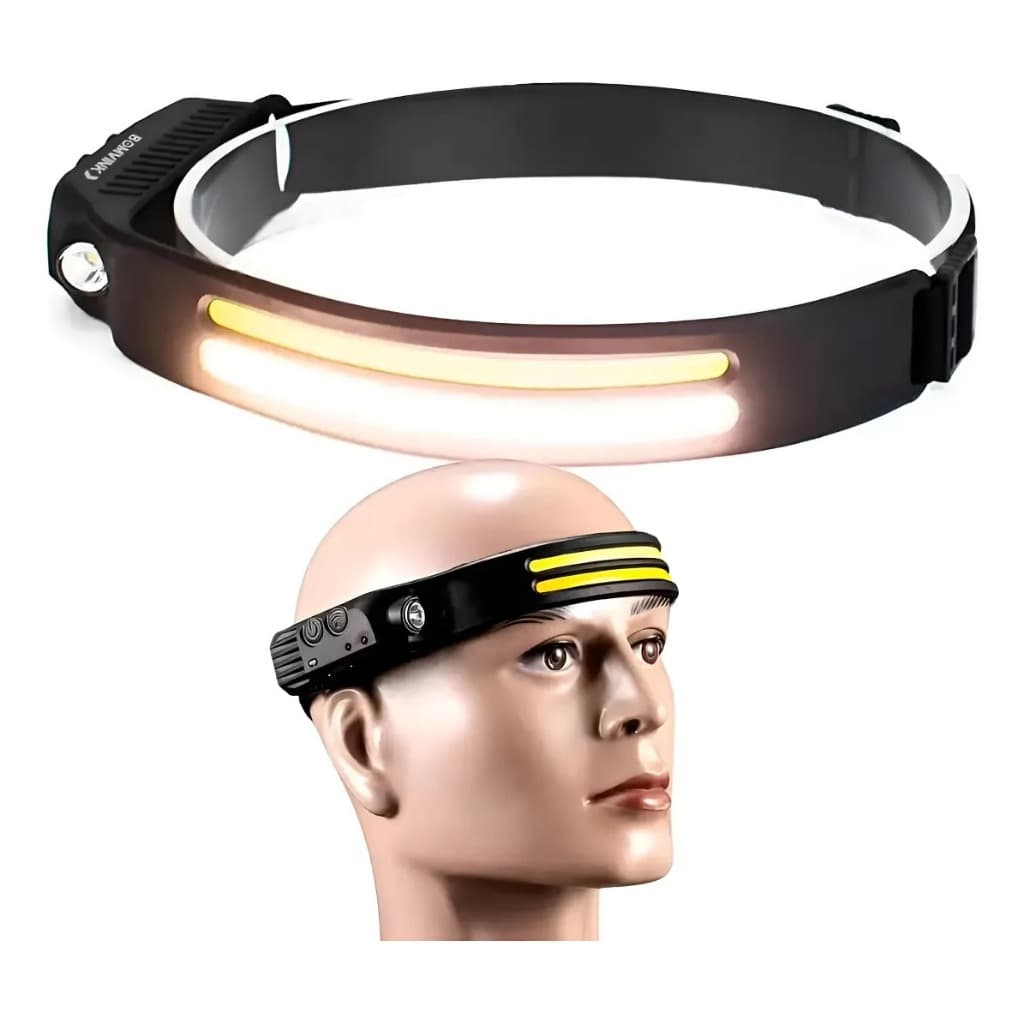 Lanterna de Cabeça COB LED Recarregável– 500 Lumens, Sensor, 5 Modos, Prova D'água