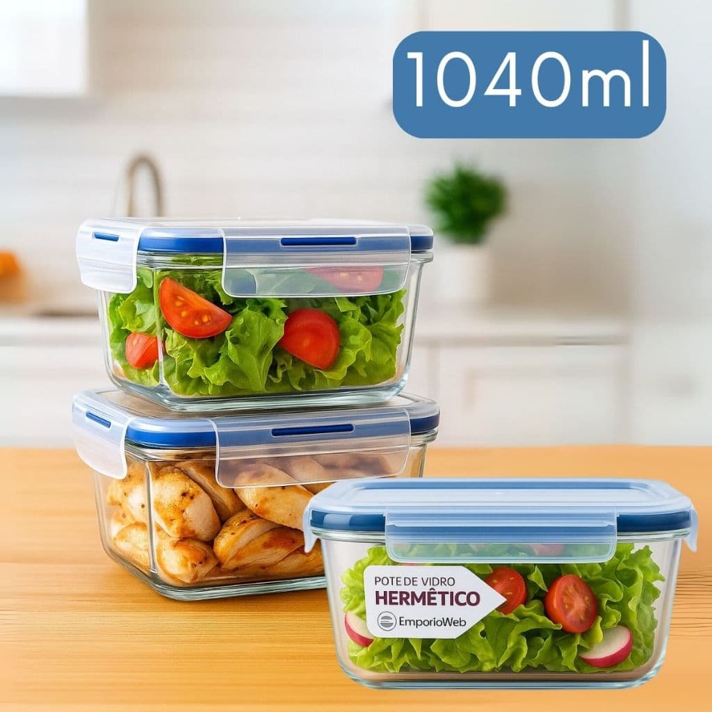 Potes Herméticos Vidro 1040ml Tampa Retangular Lava-louças Forno Marmitas Resistentes