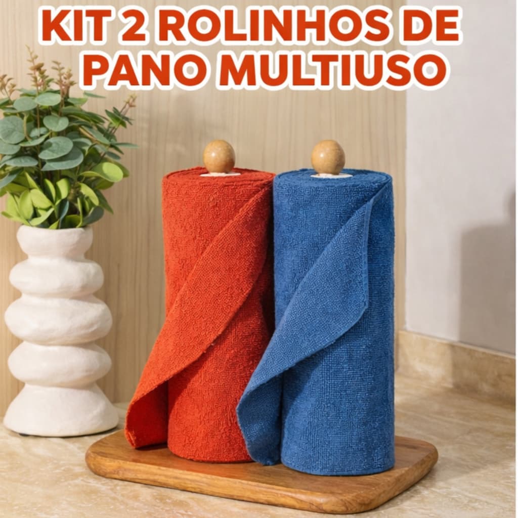 Kit 2 Rolo de Microfibra Limpeza Multiuso Destacável - 20un destacáveis 25x25 Cada - Cores Sortidas