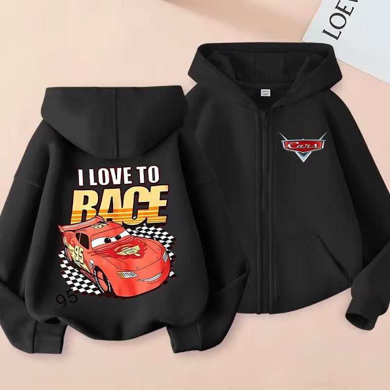 Blusa de Moletom Infantil com Ziper Capuz Bolso Quentinho Carros McQueen Personagem Menino