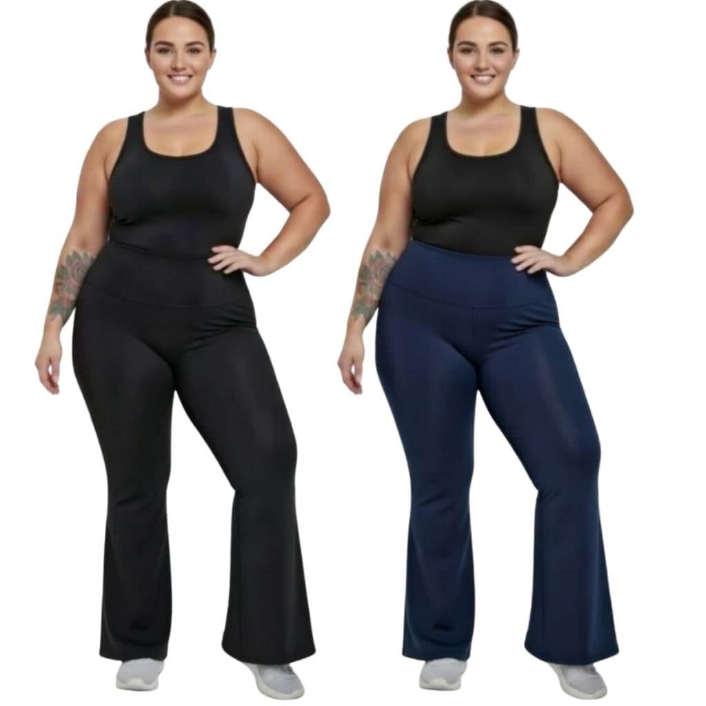 Kit 2 Calça Feminina Flare Boca de Sino Legging Leg Suplex Fitness Zero transparência Levanta Bumbum Cintura Alta
