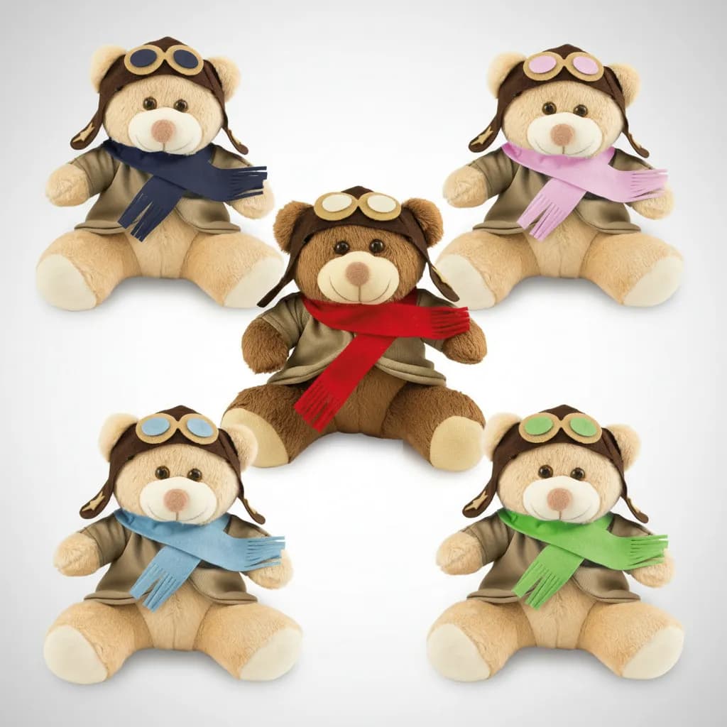 Urso Aviador de Pelúcia Toybrink 20, 25 e 30cm Decoração Quarto Infantil Fofinho