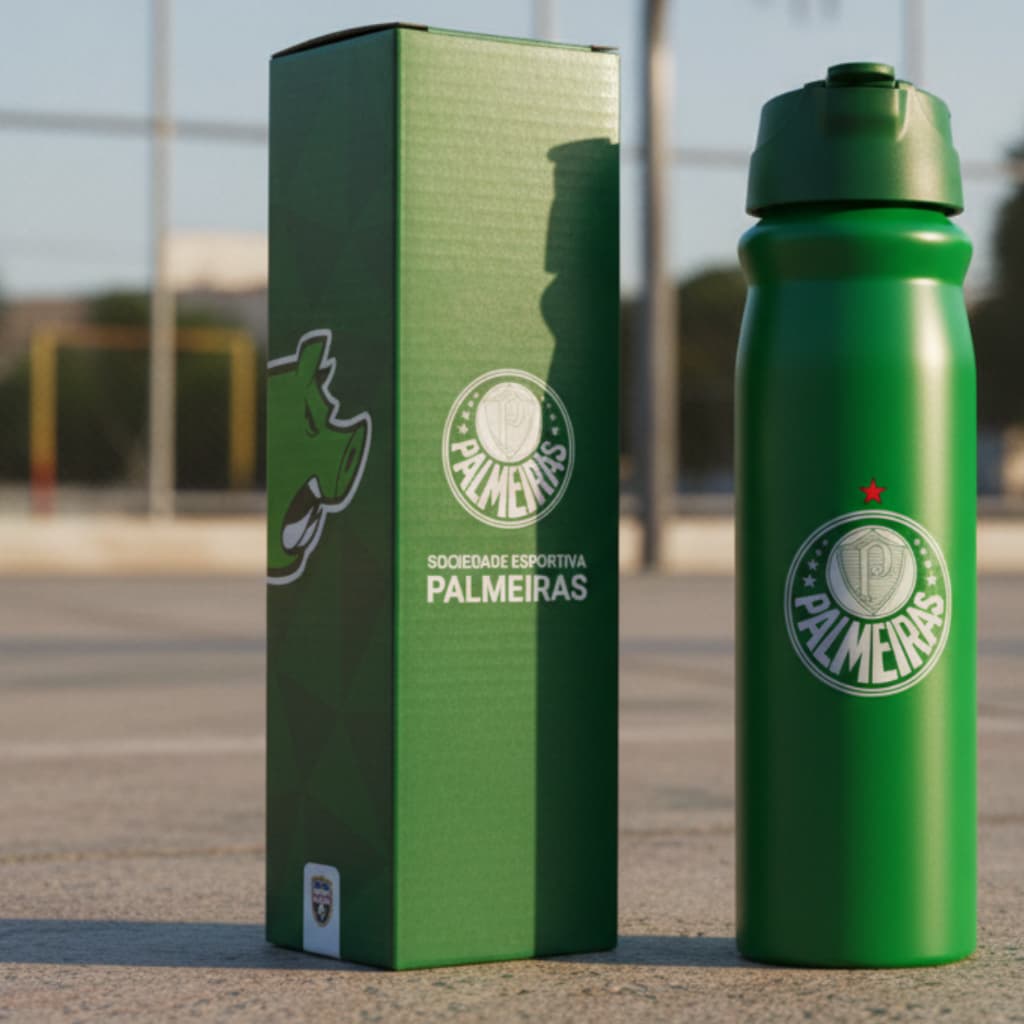 Garrafa De Alumínio Com Canudo 650ml Palmeiras REF.: QH076-3-B