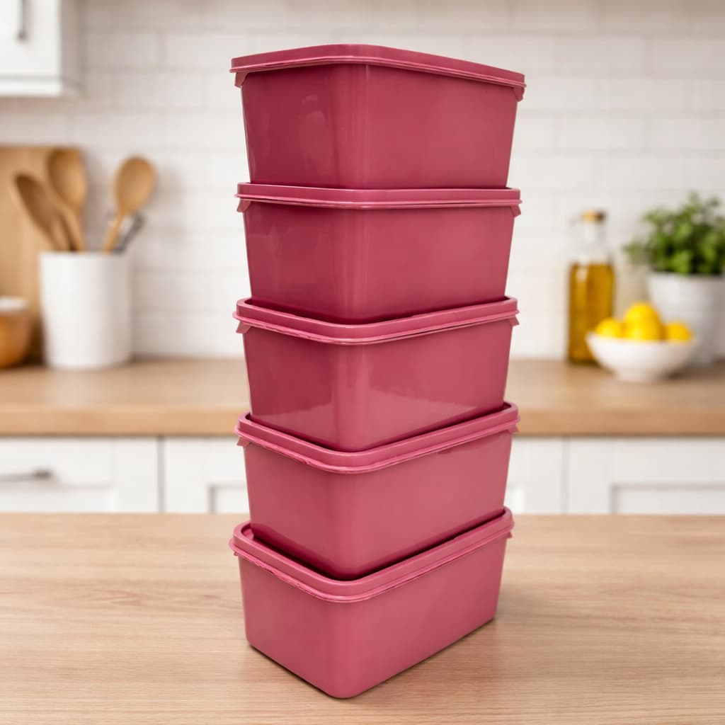 Pote de marmita minimalista, retangular rosa 1 Litro