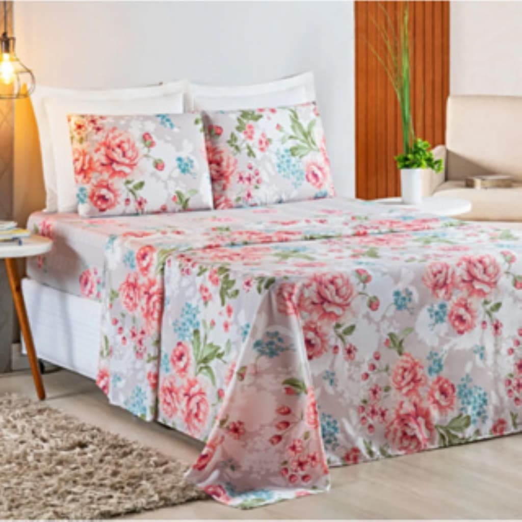 Kit 10 Lençol Casal 4 Peças Com Elástico Fronha Jogo Roupa de Cama Completo Toque Macio Estampado
