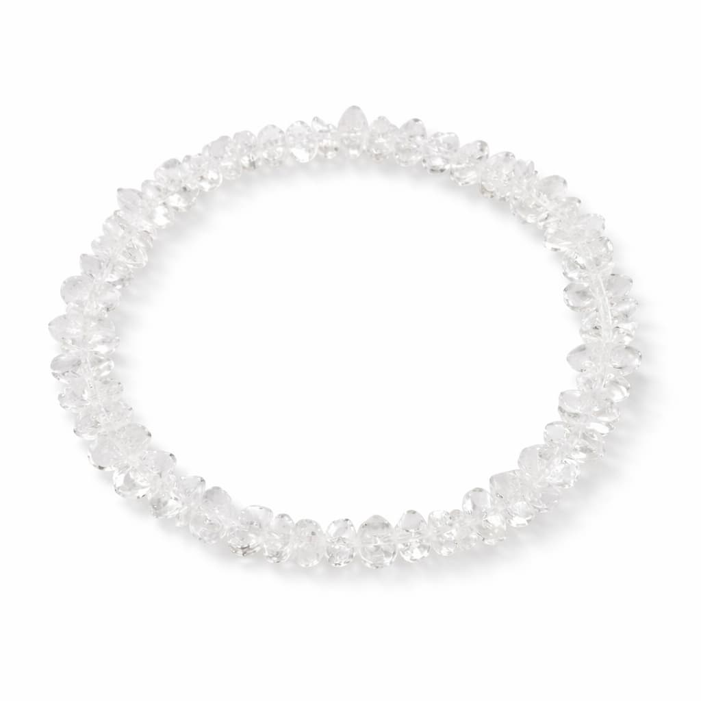 Pulseira de Cascalho Quartzo Cristal Pedra Natural Elástica Unissex 17,5cm
