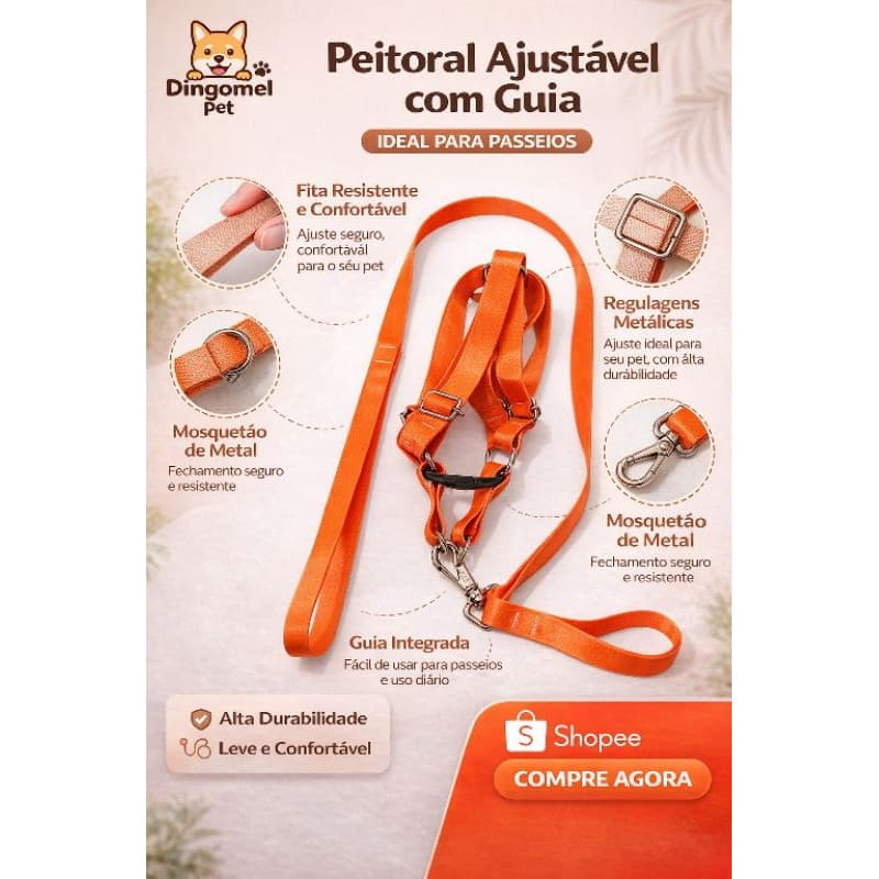 peitoral para cachorro, peitoral ajustável cachorro, peitoral com guia, guia com peitoral.