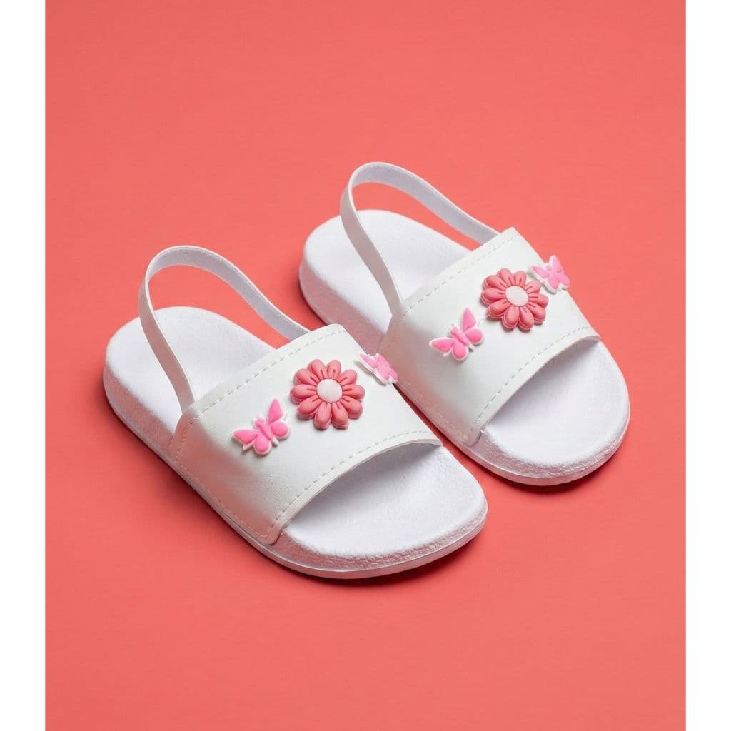 Chinelo Baby Menina FLOR-BORBOLETA   Fofinha Branco e Rosa do 16/17 ao 24/25