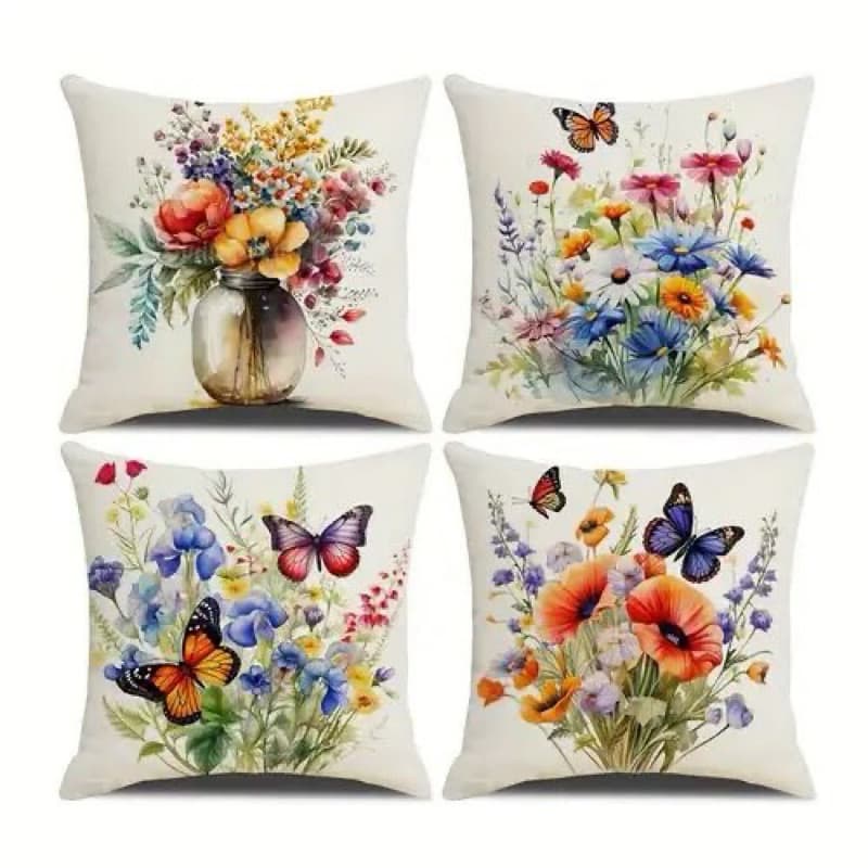 Kit 4 Capas de Almofada Floral Aquarela Premium 45x45 Decorativa Sofá Sala Luxo