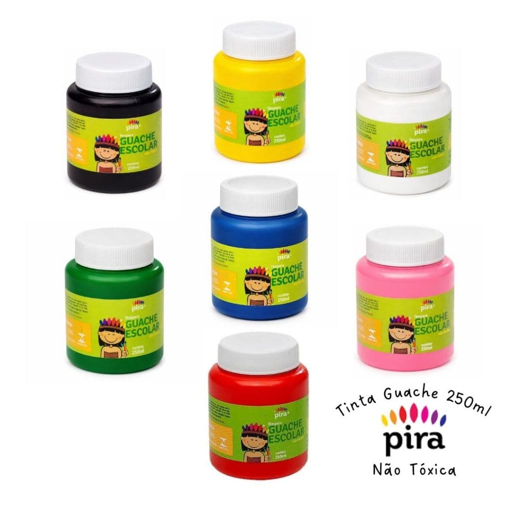 Tinta Guache 250ml Não Tóxica Sem glúten Lavável Cor Vermelho/Azul/Verde/Amarelo/Branco/Rosa/Preto