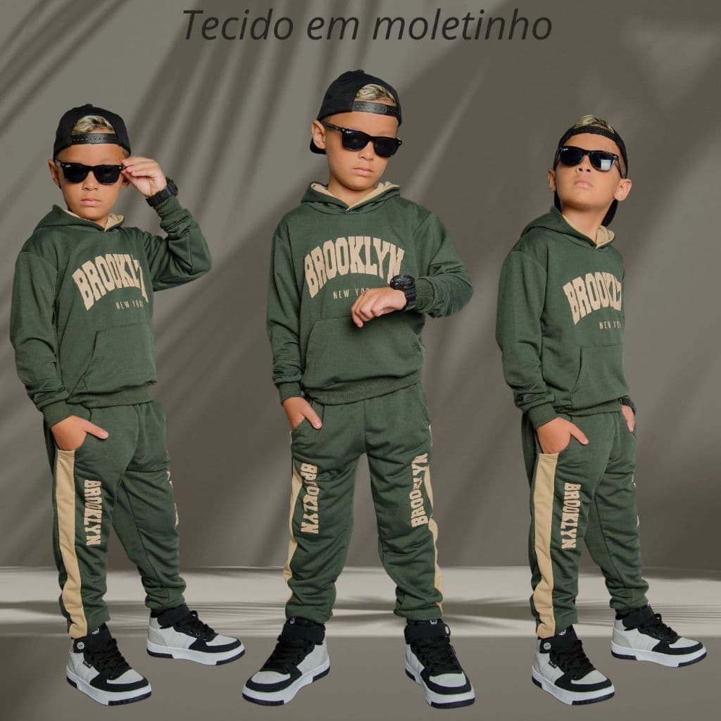 Conjunto Infantil Menino MOLETINHO Meia Estação Inverno Lançamento Blusa + Calça do 2 ao 14 anos