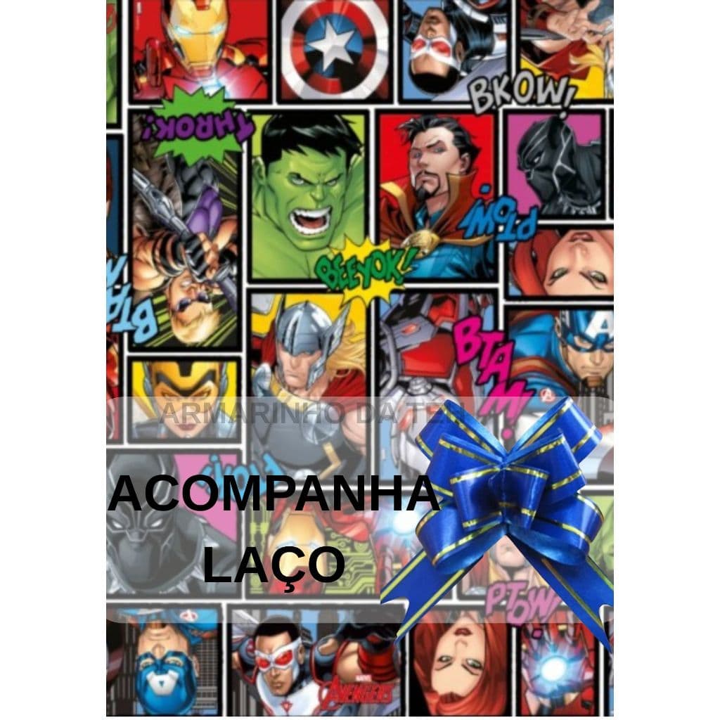 Escolha 1,2 OU 3 Saco de Presente Infantil Marvel + Laço Decorativo 25x37 cm