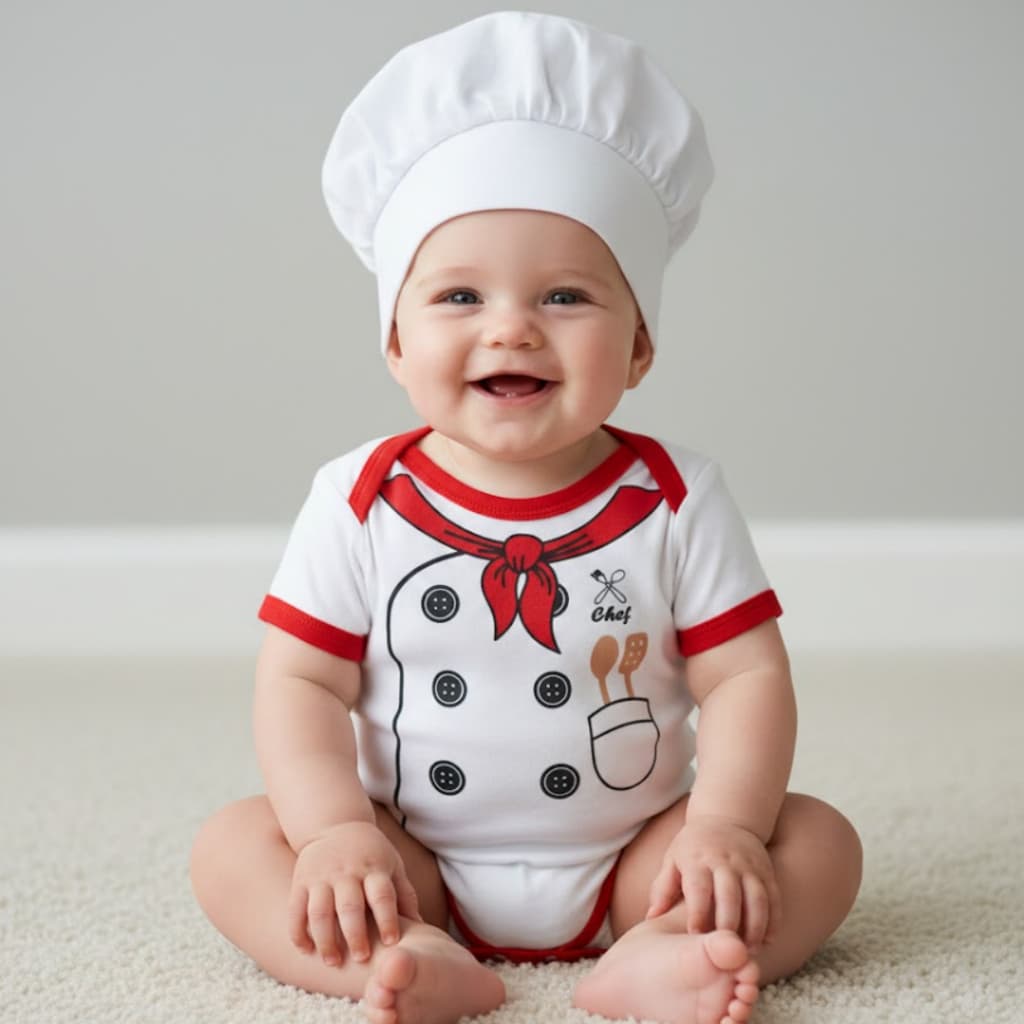 Body Bebe Cozinheiro Cozinheira Temático Mêsversario Com Touca Chef De Cozinha - 100% algodão