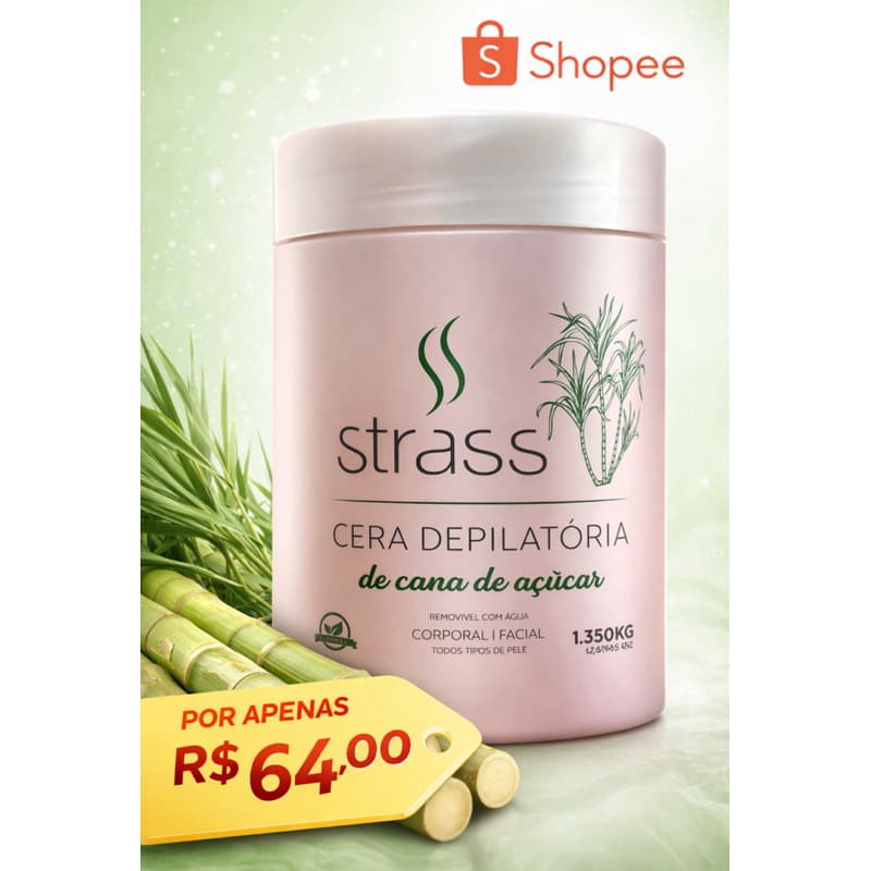 Cera Depilatória Hidrossolúvel Cana de Açucar Strass - 1.350kg