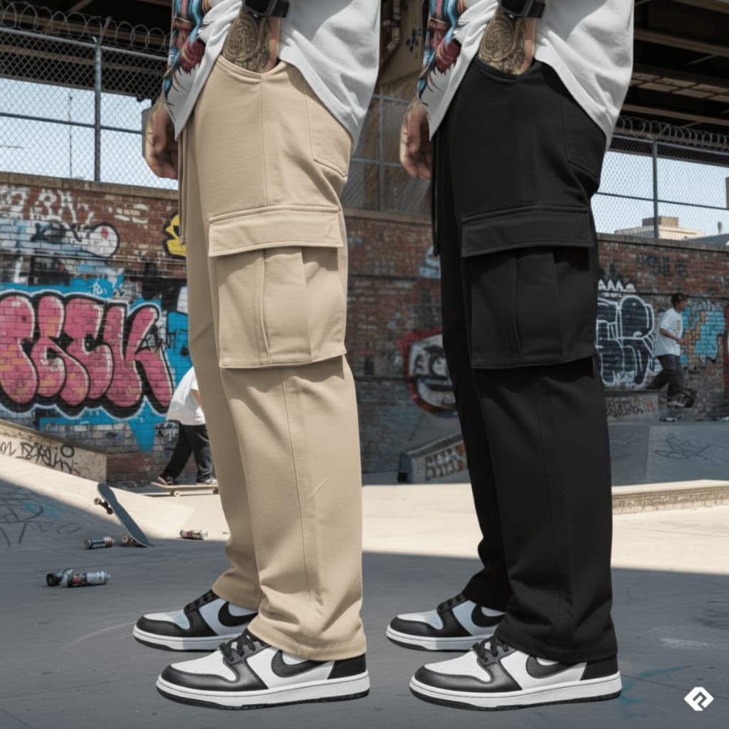 Kit 2 Calça Cargo larga Unisex Larga Skate,Casual estilo Cordão de Ajuste