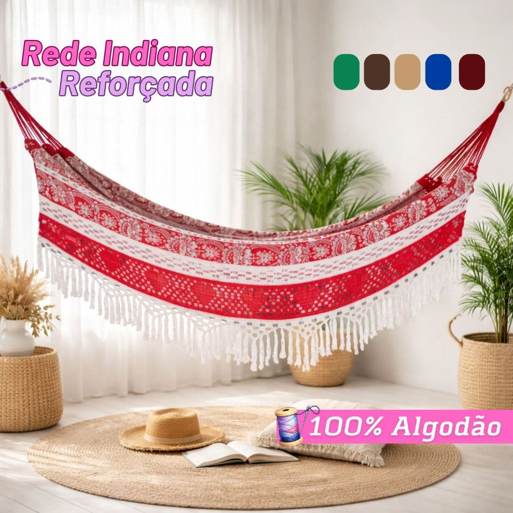 Rede De Descanso Casal Luxo Reforçada Indiana 4.5m 100% Algodão Várias Cores