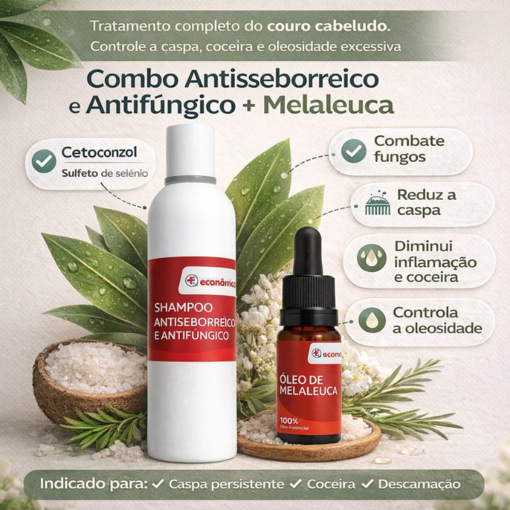 Kit Controle De Caspa E Oleosidade / Shampoo Anticaspa Antifúngico + Óleo De Melaleuca 100%