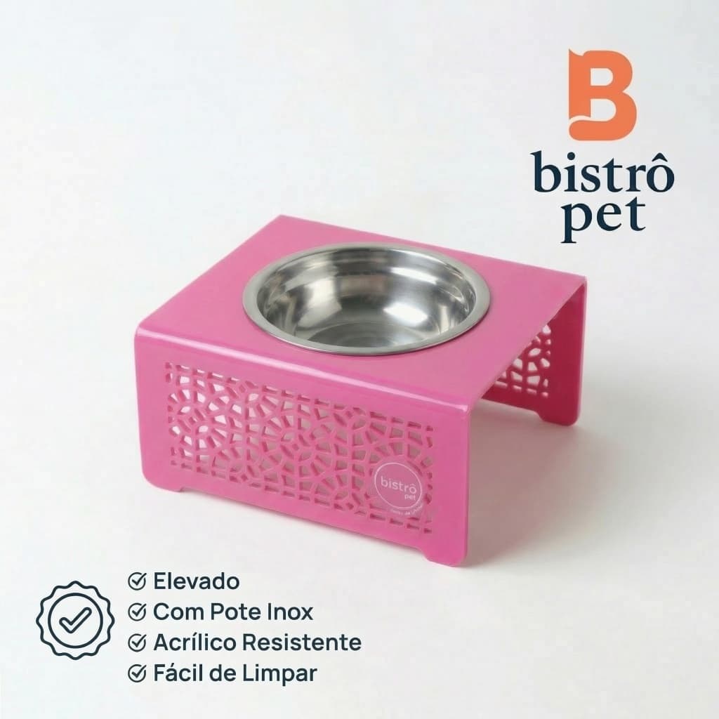 Comedouro Elevado em Acrílico Para Gato com Pote Inox Resistente Moderno Antiformiga