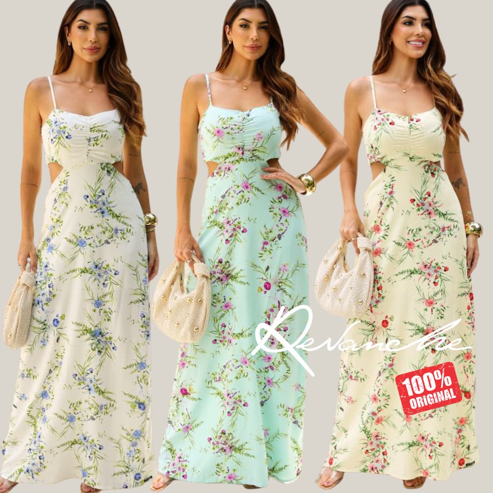 Vestido Longo Deote Franzido Feminino Revanche Bayamo