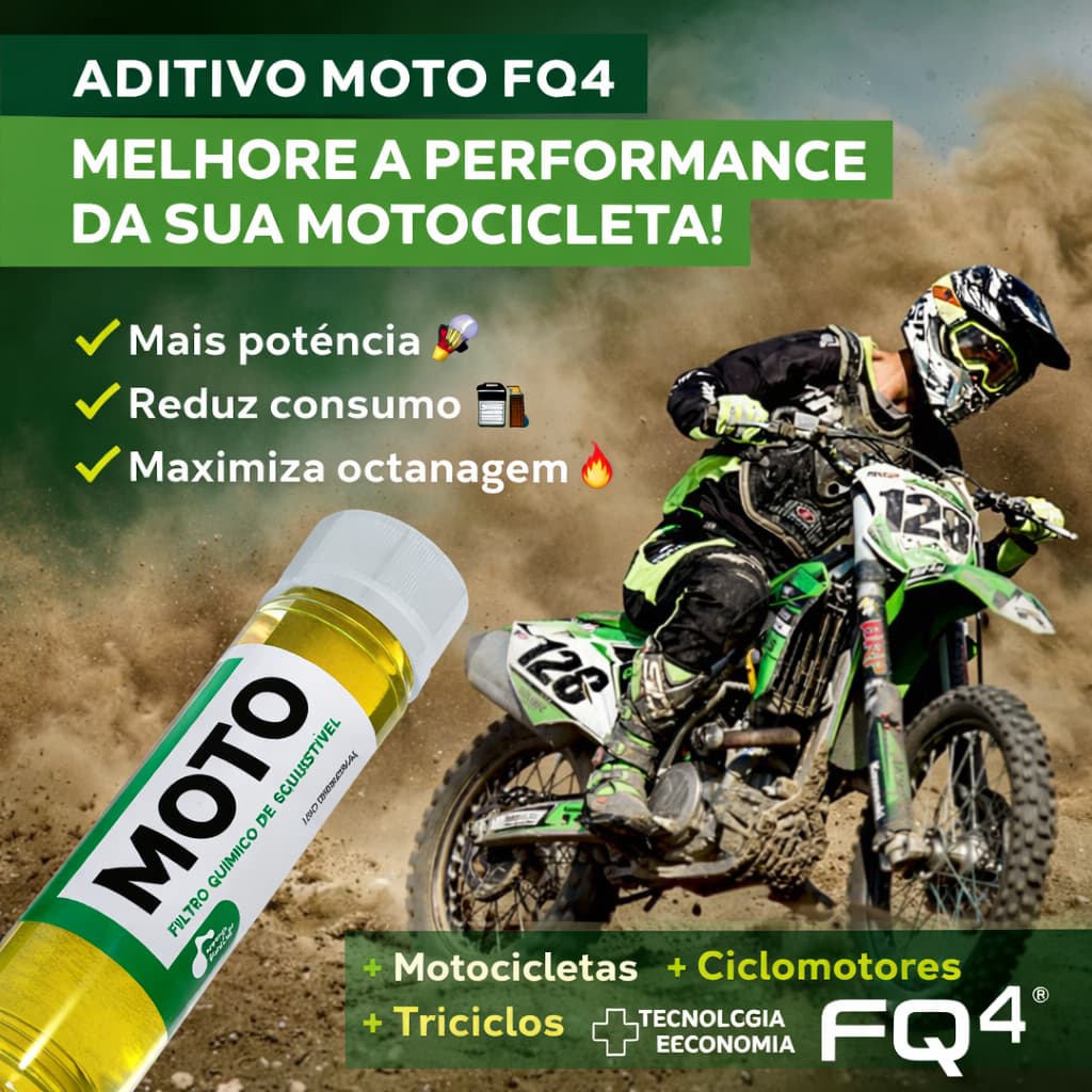 Aditivo Moto FQ4 Mais Potência Menos Consumo Alta Performance Flex Gasolina Alcool 40ml