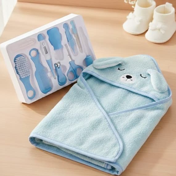 Combo Enxoval Bebê - Toalha com Capuz + Kit Higiene Completo