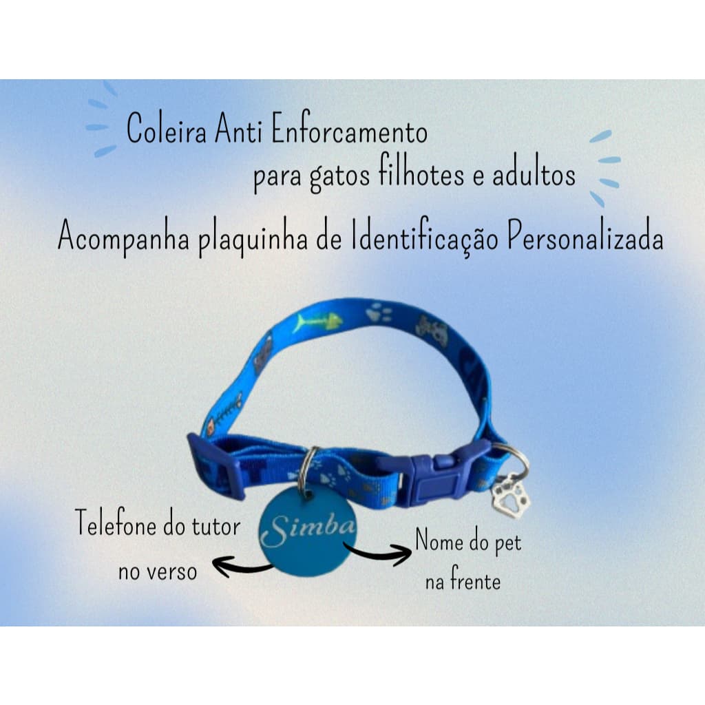 COLEIRA PARA GATOS ANTI ENFORCAMENTO ELASTICA COM PLAQUINHA DE IDENTIFICAÇÃO