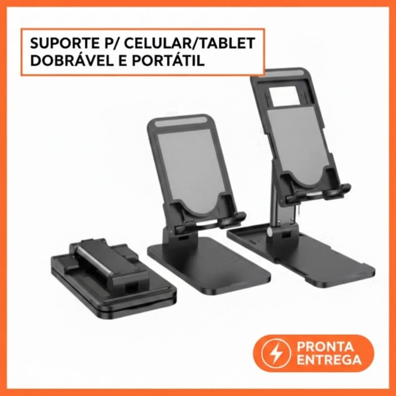 Suporte De Celular Universal Para Mesa Escritórios Portátil Cor Preto