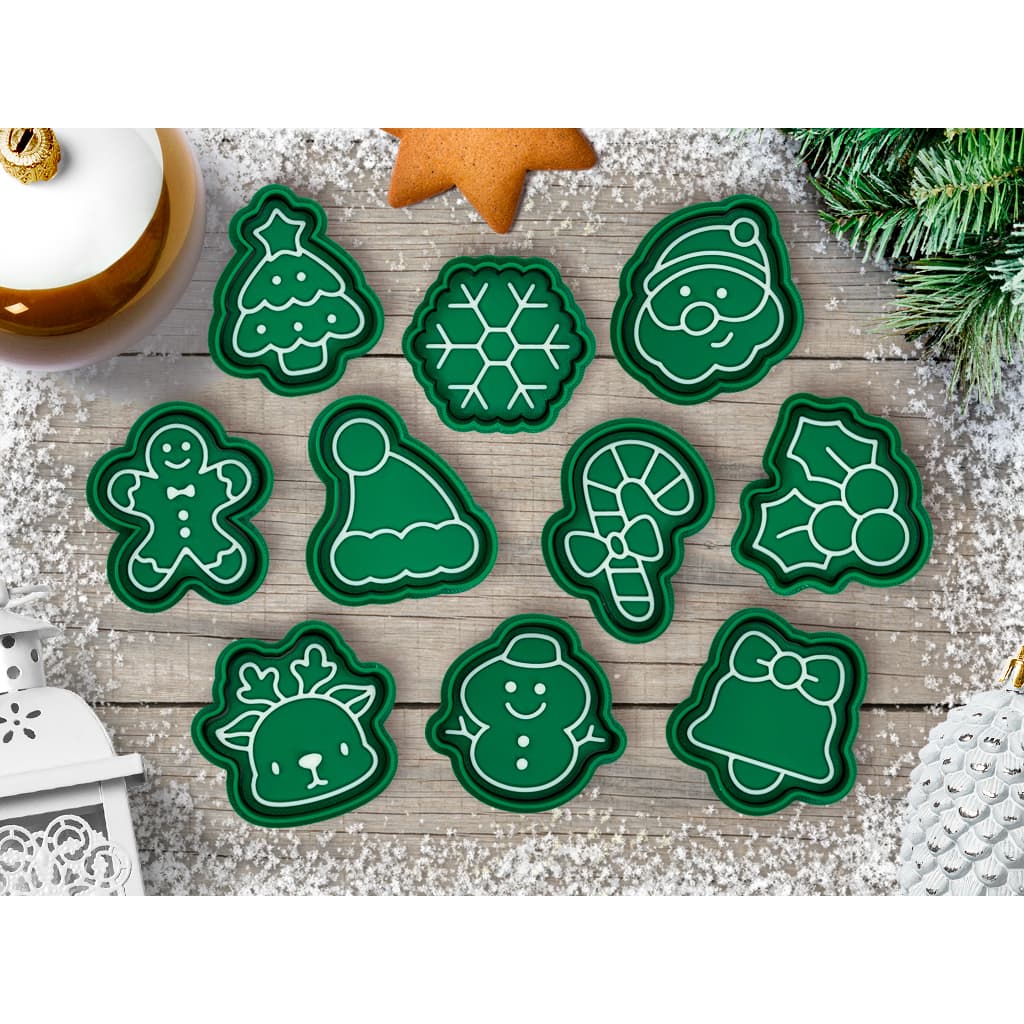 Kit 10 cortador/marcador de natal para biscoitos 6cm - Cor sortida