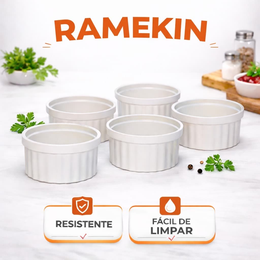Kit 5 Ramekins Branco Plástico 100ml Canelado | Molheira para Molhos, Petiscos, Buffet e Festa