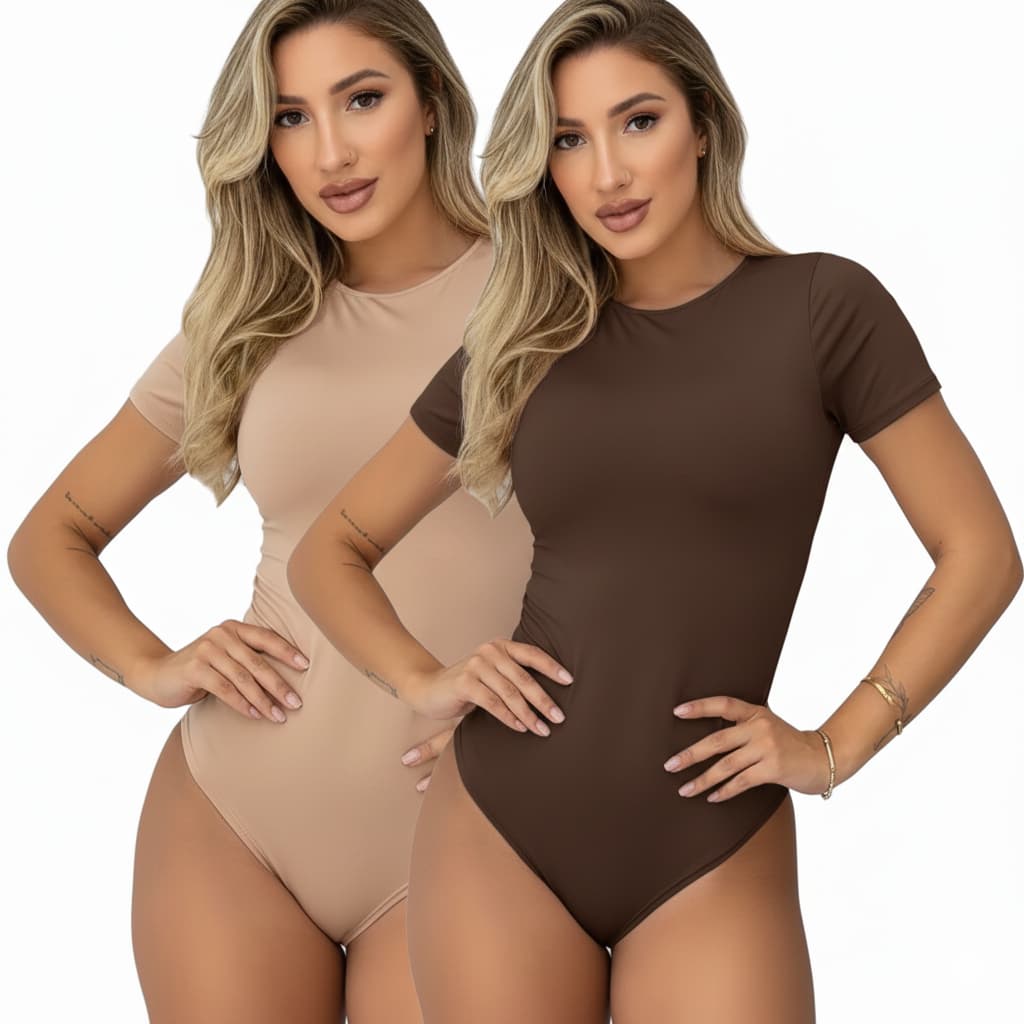 KIT com 2 BODY  FEMININO GOLA CARECA MANGA CURTA SUPLEX BLUSA FEMININA BASICA VERÃO