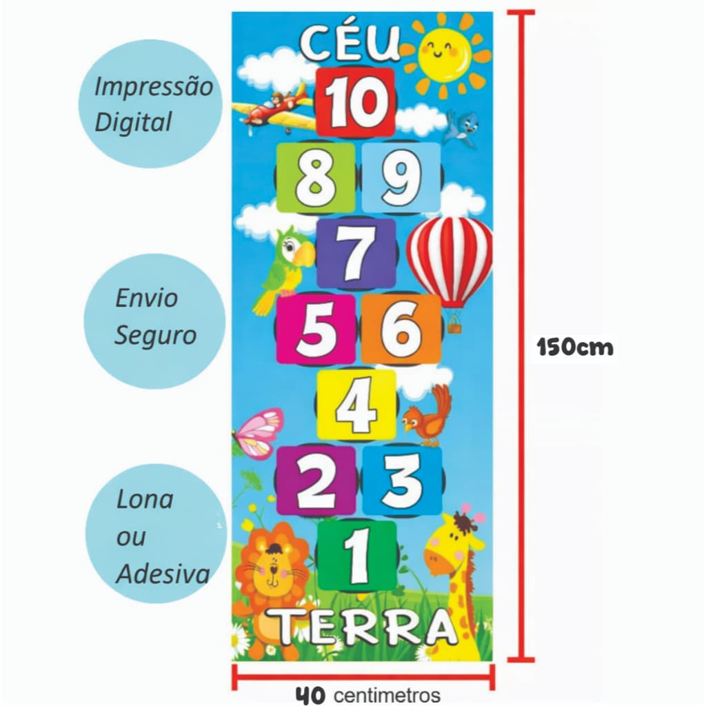 Adesivo de chão Amarelinha Pedagógico Infantil Brincadeira  Atividade Coordenação Motora Brinquedo
