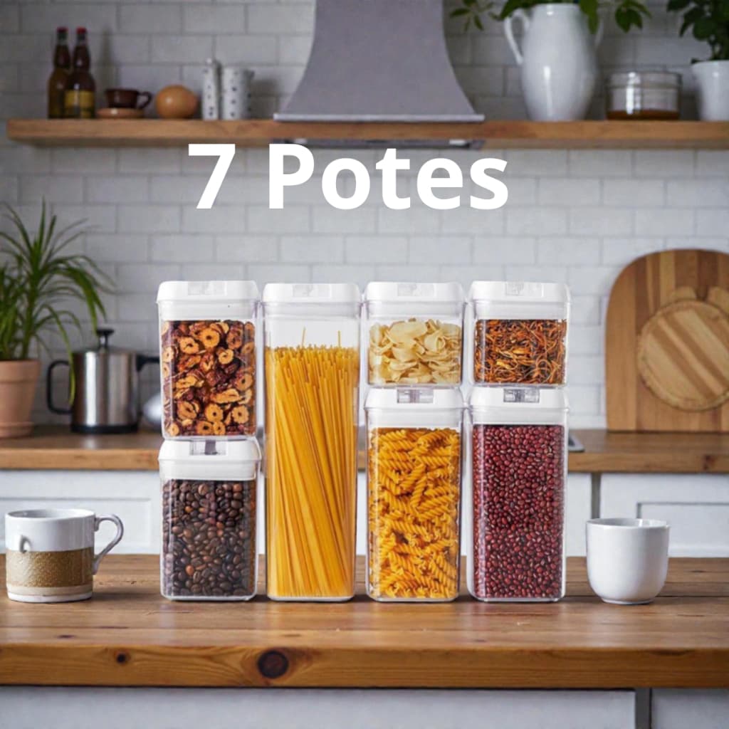 Kit 7 Potes Herméticos Porta Mantimentos Acrílico Premium Acrílico Organizador Cozinha Adesivo