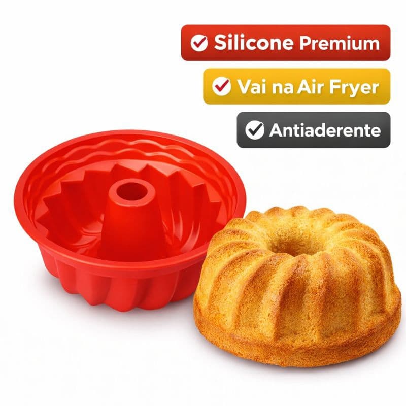 Forma Silicone Bolo Pudim 16cm Air Fryer Antiaderente Forno