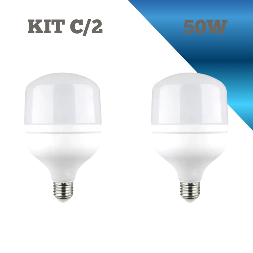 Kit 2 Lâmpadas LED Alta Potência 50W – Branco Frio 6500K com Soquete E27