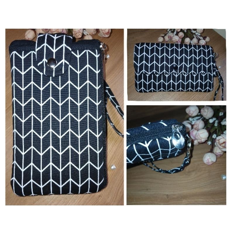 Carteira feminina em tecido/Carteira com 3 divisórias/Carteira com porta celular/Carteira multiuso
