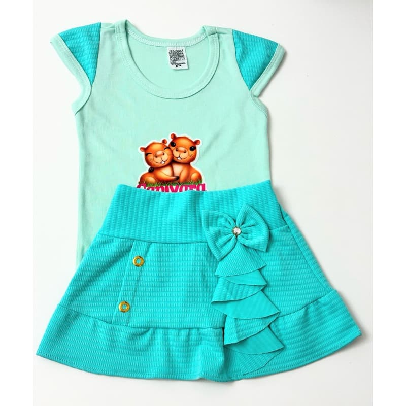 Blusinha e SAIA cor VERDE infantil Femenina Moda Verão Confortavel do 1 ao 6 Estampa sortida