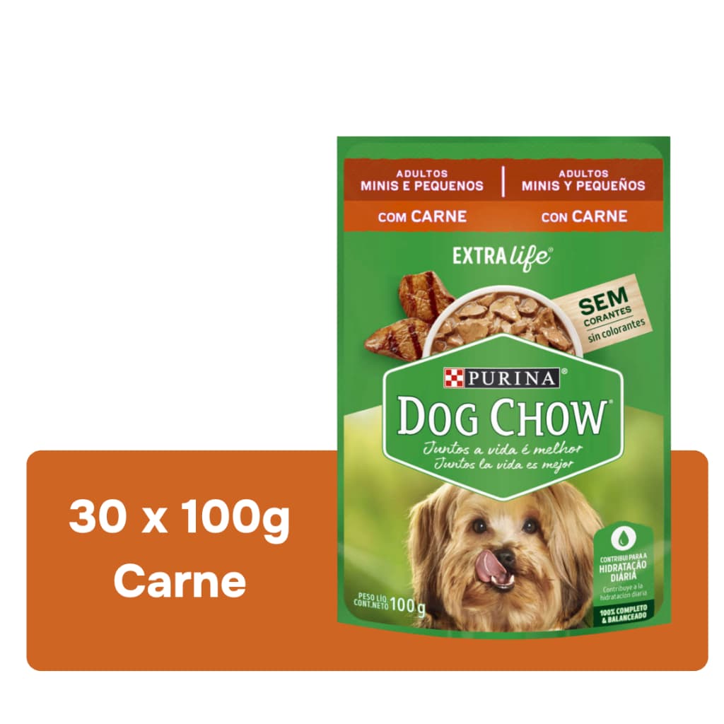 Pack Nestlé Purina Dog Chow Ração Úmida Para Cães Adultos Raças Pequenas Carne Ao Molho com 30 Sachês 100g