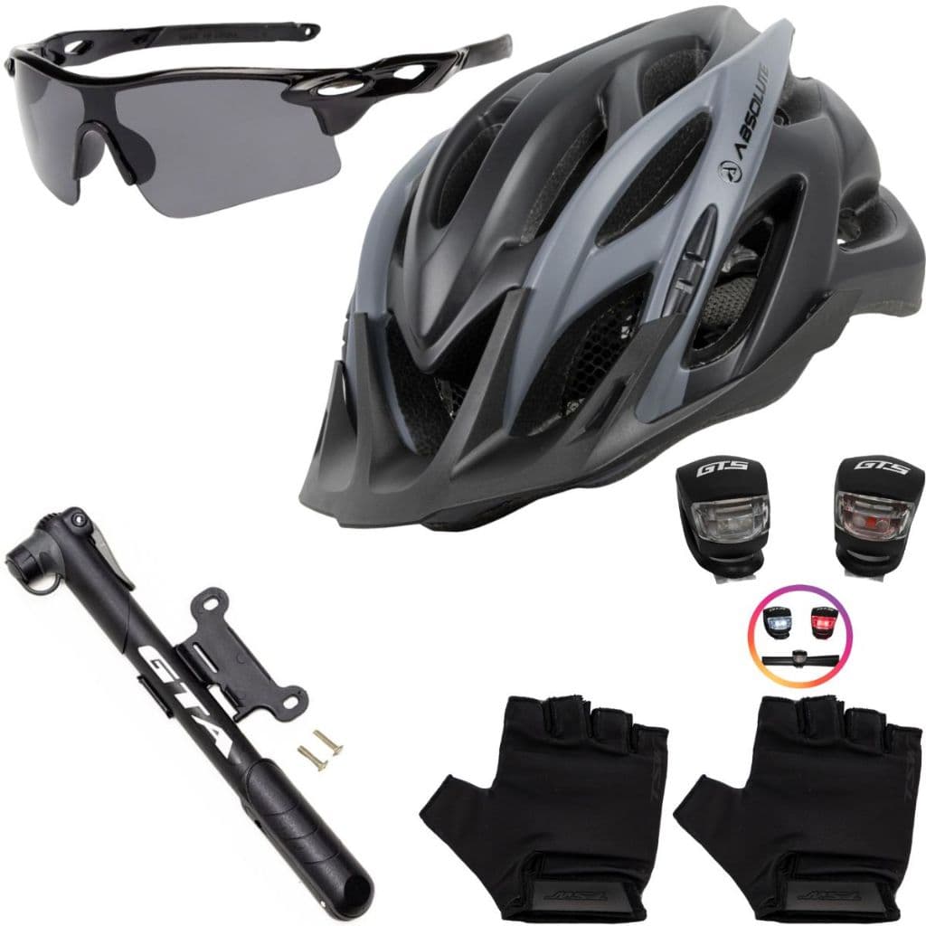 Capacete Bike Mtb Ciclismo + Mini Bomba + Suporte + Pisca + Óculos + Luvas