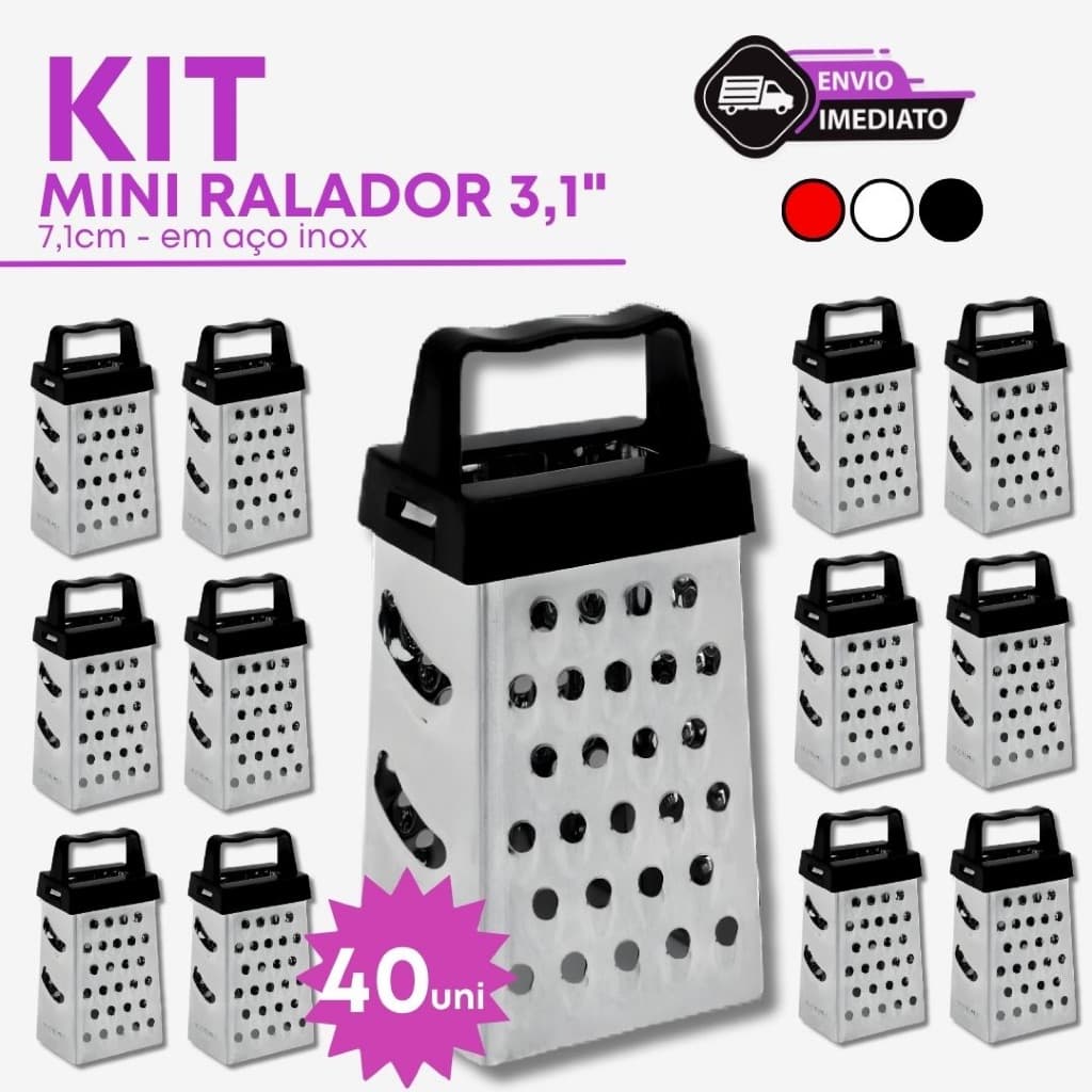 Mini Ralador 4 Faces 3,1'' para Casa Inox Manual Pequeno Compacto Multiuso Cozinha - 30, 35, 40 und