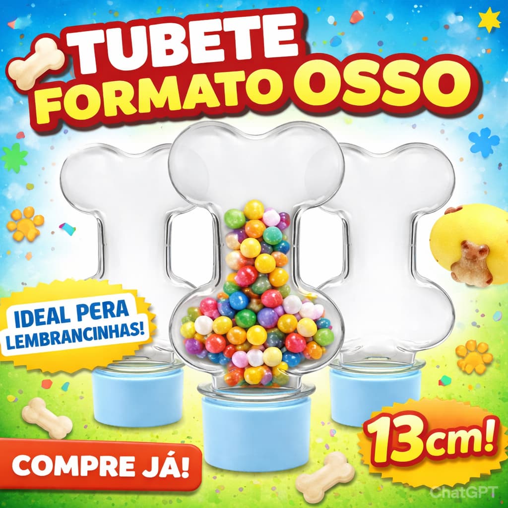 20 Tubete Formato de Osso Lembrancinha Decoração Aniversário Infantil  Festa Canina Pet Cachorro