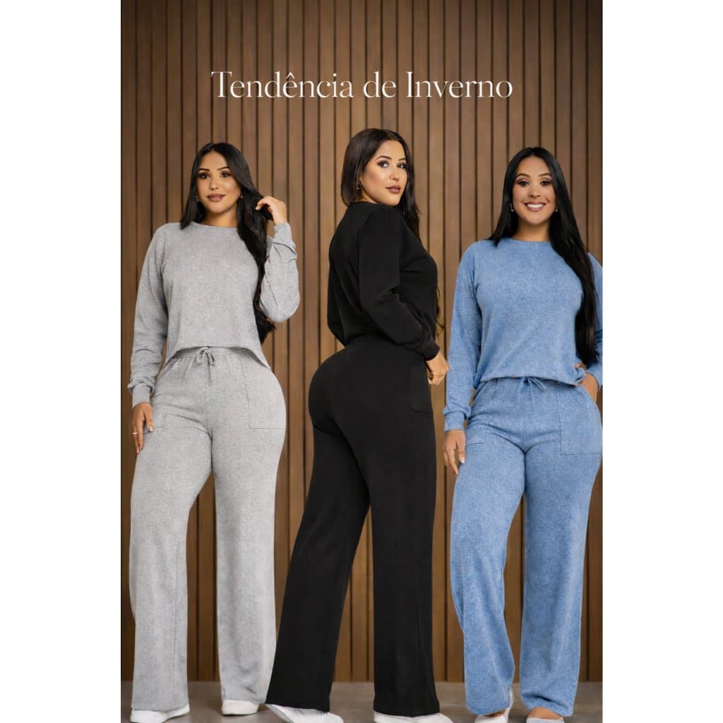 Conjunto Feminino Inverno 2026 Lanzinha Premium Manga Longa Calça Pantalona Confortável Moda Casual Chic