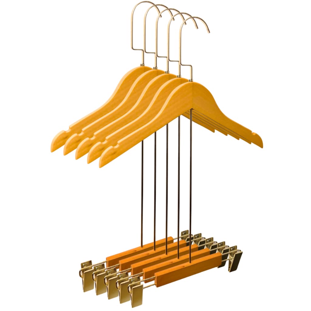 Kit 5 Cabide Madeira Infantil Extensor Ferro Duplo Luxo Dourado