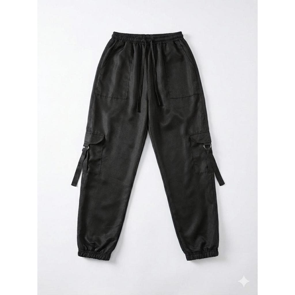 Calça Feminina PRETO Parachute Cargo Acetinada Jogger Gringa Premium