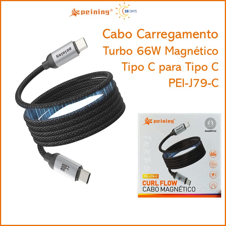 Cabo Carregamento Turbo 66W Magnético Tipo C para Tipo-C Peining PEI-J79-C