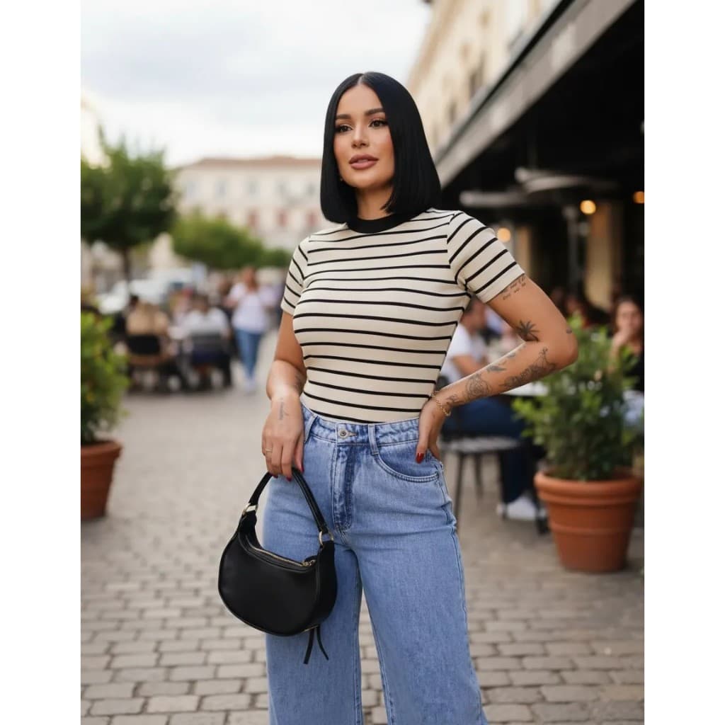 Blusa Listrada Minimal Chic – Manga Curta